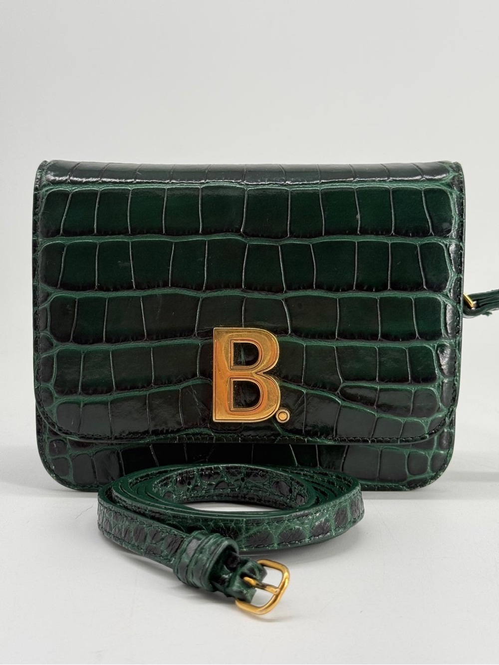 Balenciaga Croc-Embossed B Green Shoulder Bag